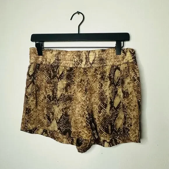ENZA COSTA Snakeskin Tan Brown Printed Boho Loose Fit Shorts Size Small - Picture 1 of 8